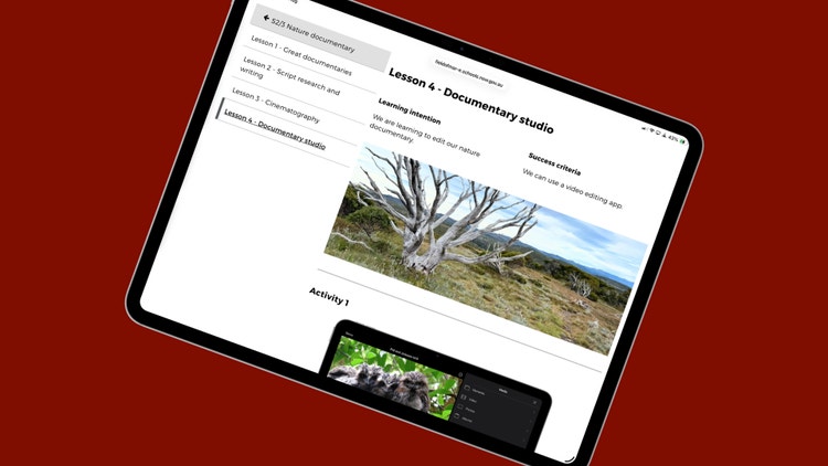 iPad displaying a Field of Mars digital learning resource that supports excursions, incursions and fieldwork skills